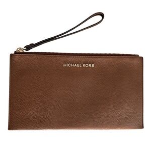 Michael Kors Jet Set‎ Brown Pebbled Leather Wristlet Pouch Wallet